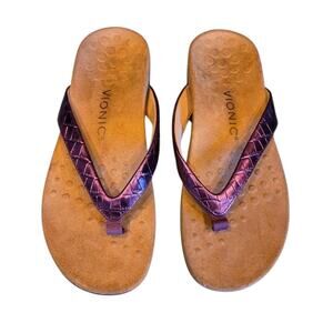 Vionic Women's Dillon Croc Toe Post Metallic Purple | 7 Supportive Sandals EUC